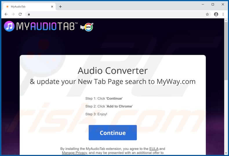 Website used to promote MyAudioTab browser hijacker