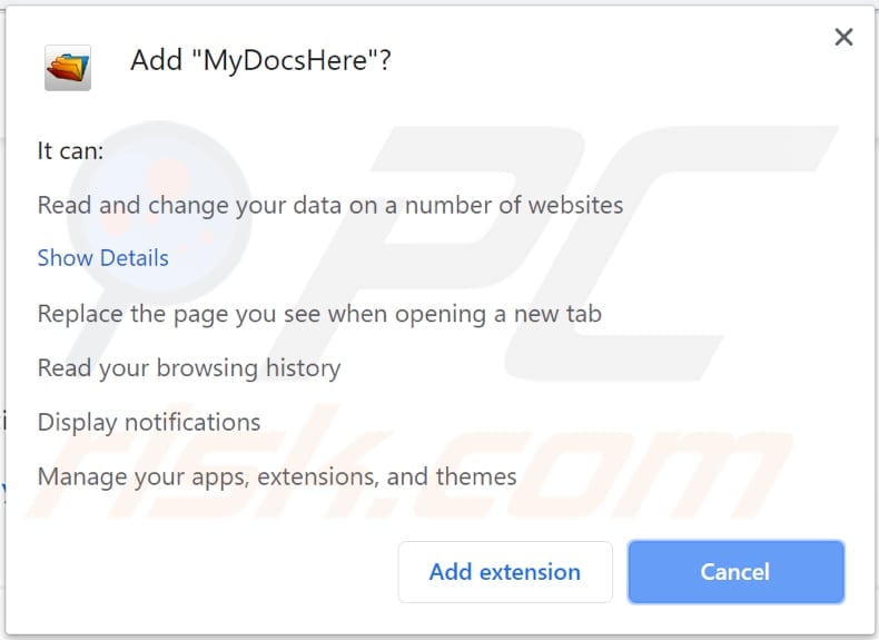 mydocshere toolbar asks for a permission to be installed