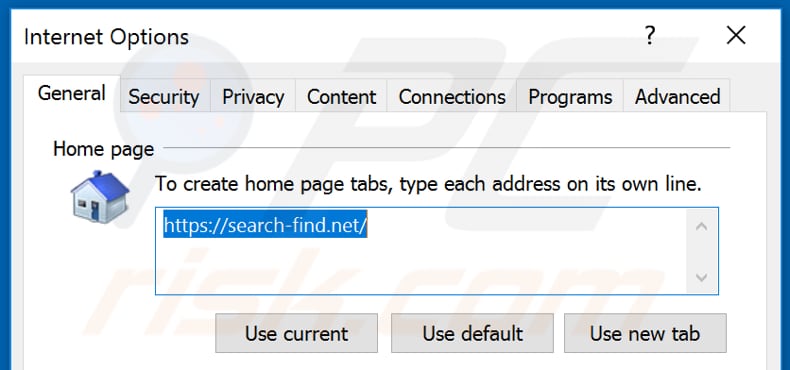 Removing search-find.net from Internet Explorer homepage