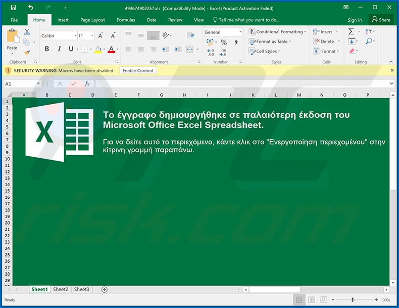 MS Excel document designed to inject NetWire RAT into the system
