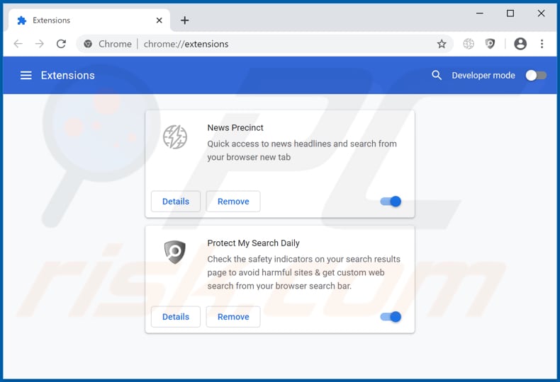 Removing newsprecinct.com related Google Chrome extensions