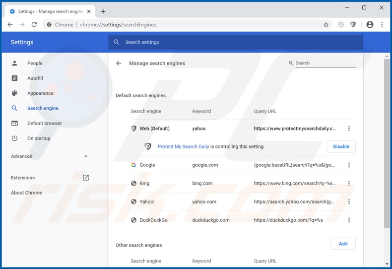 Removing newsprecinct.com from Google Chrome default search engine