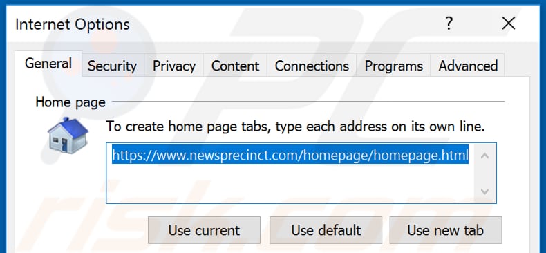 Removing newsprecinct.com from Internet Explorer homepage