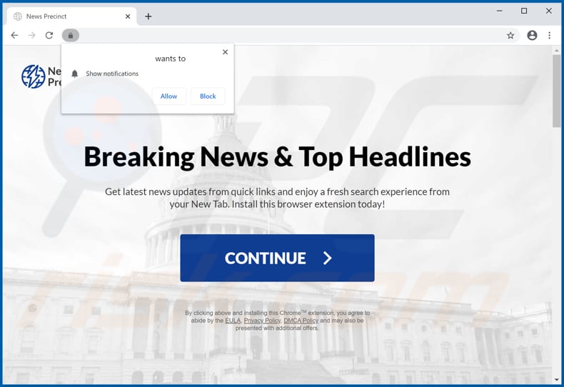 Website used to promote News Precinct browser hijacker