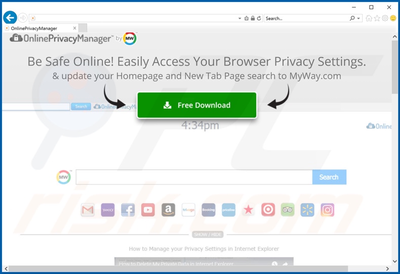 OnlinePrivacyManager browser hijacker promoter (Internet Explorer)