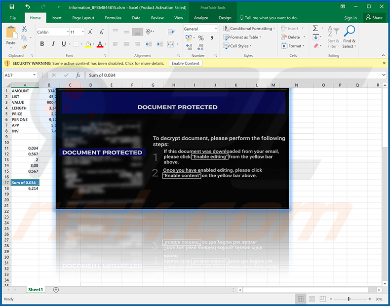 Malicious MS Excel document designed to inject Ostap Downloader into the system