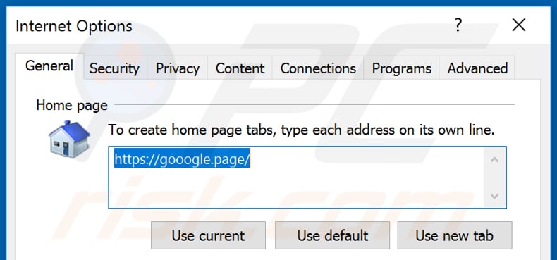 Removing gooogle.page from Internet Explorer homepage