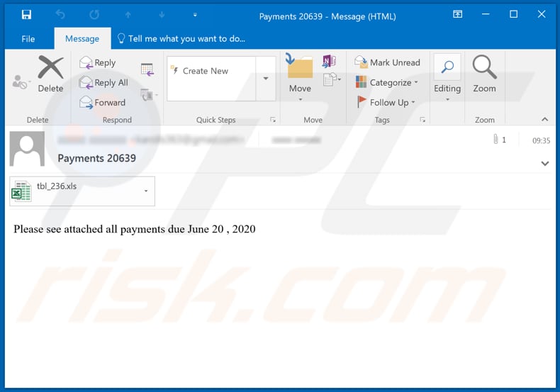 Payments Due email virus malware-spreading email spam campaign