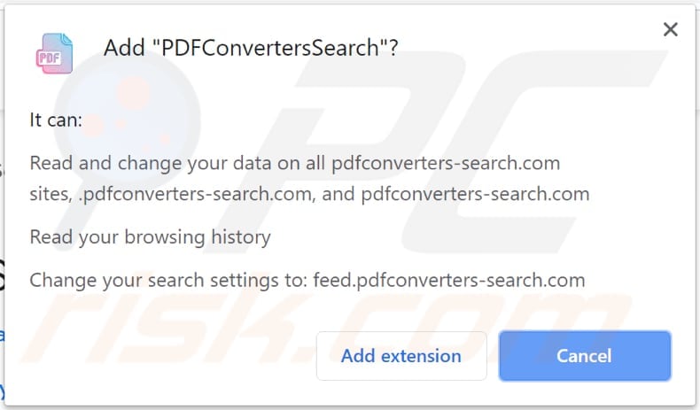 notification saying that PDFConvertersSearch can read and change data