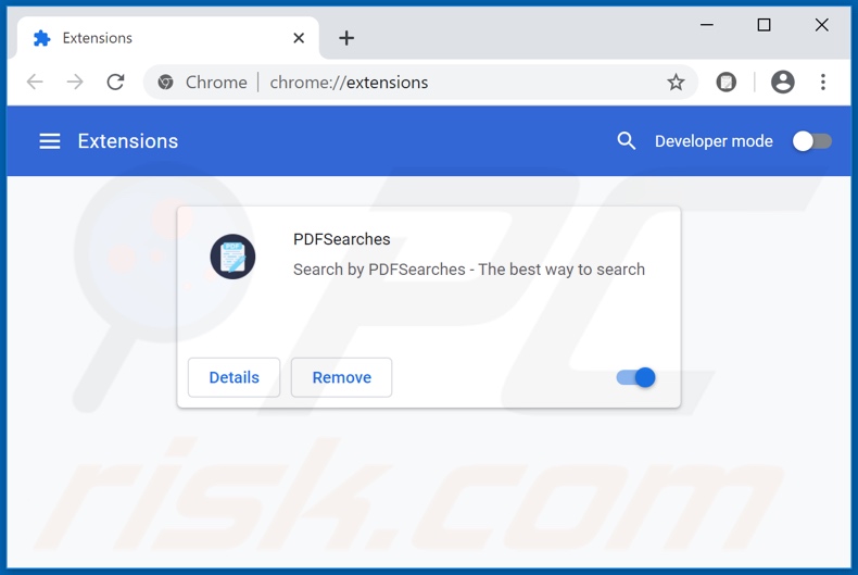 Removing pdf-searches.com related Google Chrome extensions