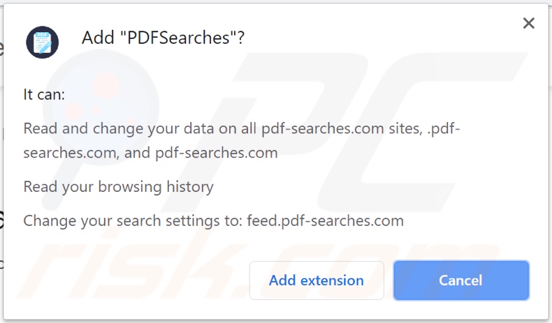 PDFSearches browser hijacker asking for permissions