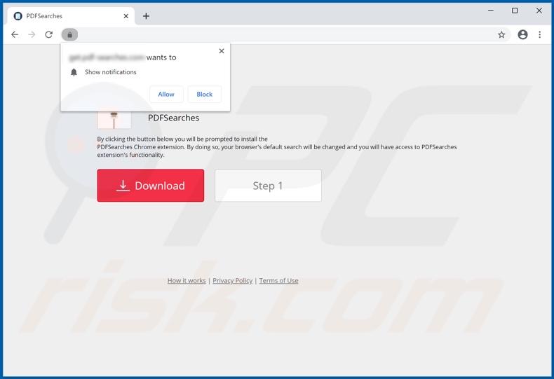 Website used to promote PDFSearches browser hijacker