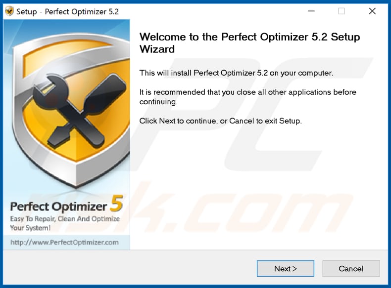 Perfect Optimizer PUA installation setup