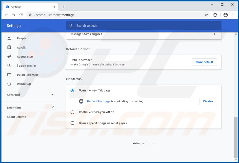 Removing perfectstartpage.com from Google Chrome default search engine