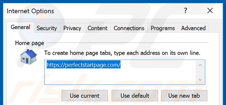 Removing perfectstartpage.com from Internet Explorer homepage