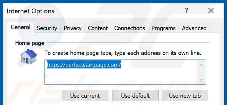 Removing perfectstartpage.com from Internet Explorer homepage