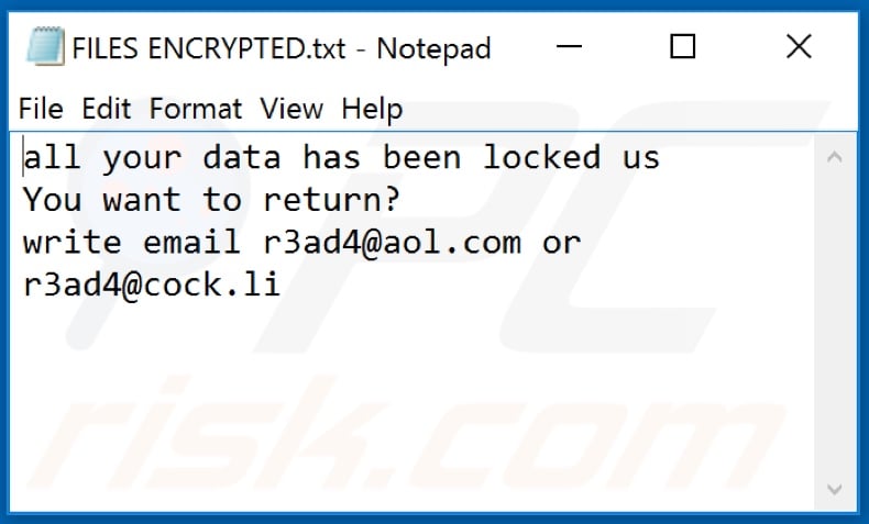 R3f5s ransomware text file (FILES ENCRYPTED.txt)