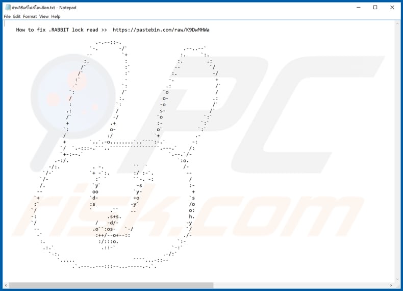 .RABBIT ransomware text file (อ่านวิธีแก้ไฟล์โดนล๊อค.txt)