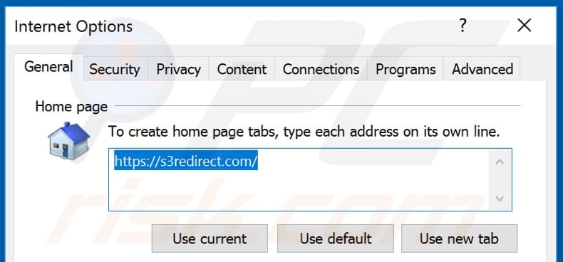 Removing s3redirect.com from Internet Explorer homepage