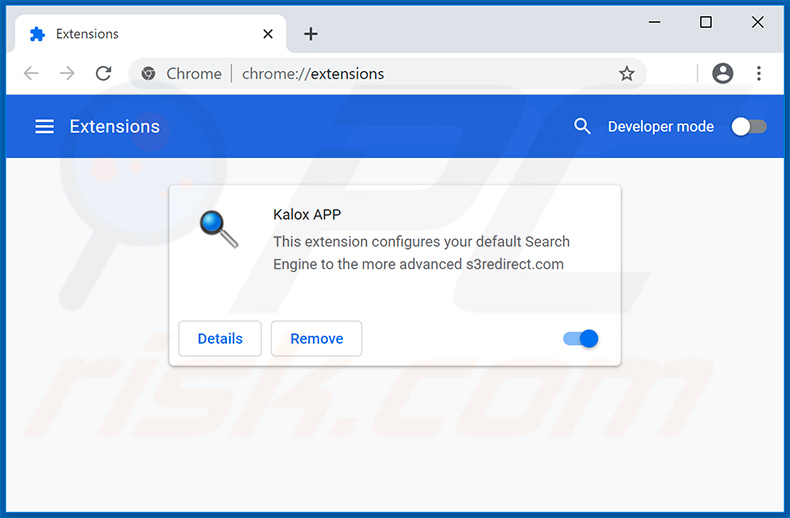 Kalox APP chrome extension promoting s3redirect.com