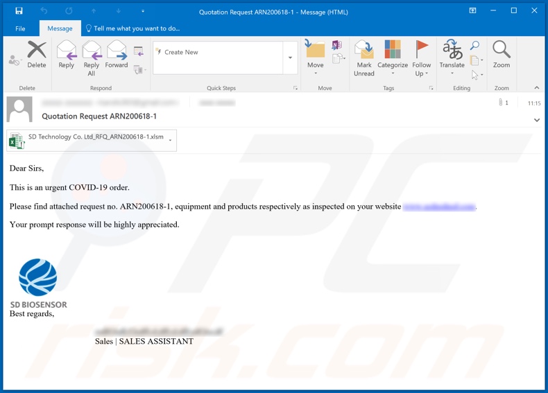 SD BIOSENSOR malware-spreading email spam campaign