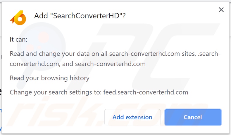 SearchConverterHD browser hijacker asking for permissions