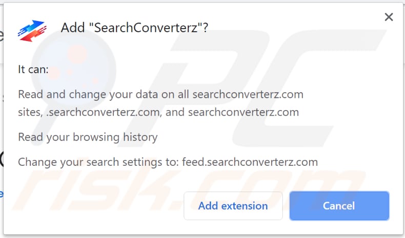 searchconverterz browser hijacker asks for a permission to be installed