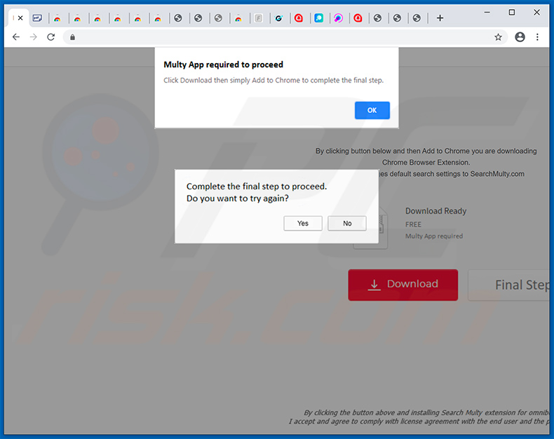 Searchmulty.com browser hijacker-promoting website