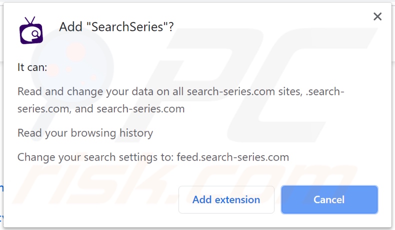 SearchSeries browser hijacker asking for permissions