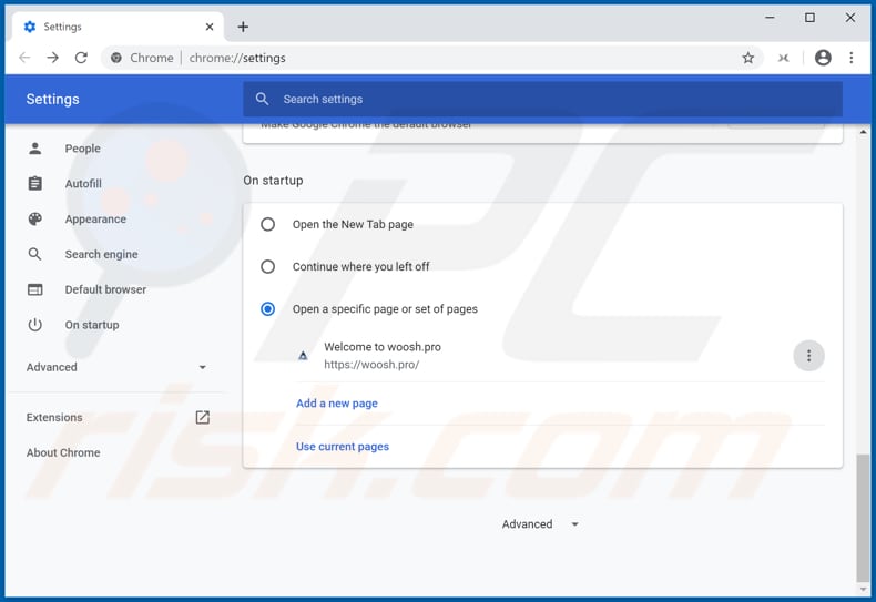Removing woosh.pro from Google Chrome homepage