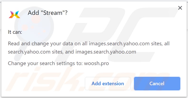 stream browser hijacker asks for a permission to be installed