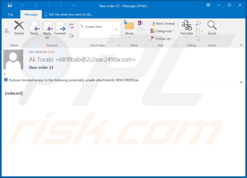 Spam email distributing STRRAT malware