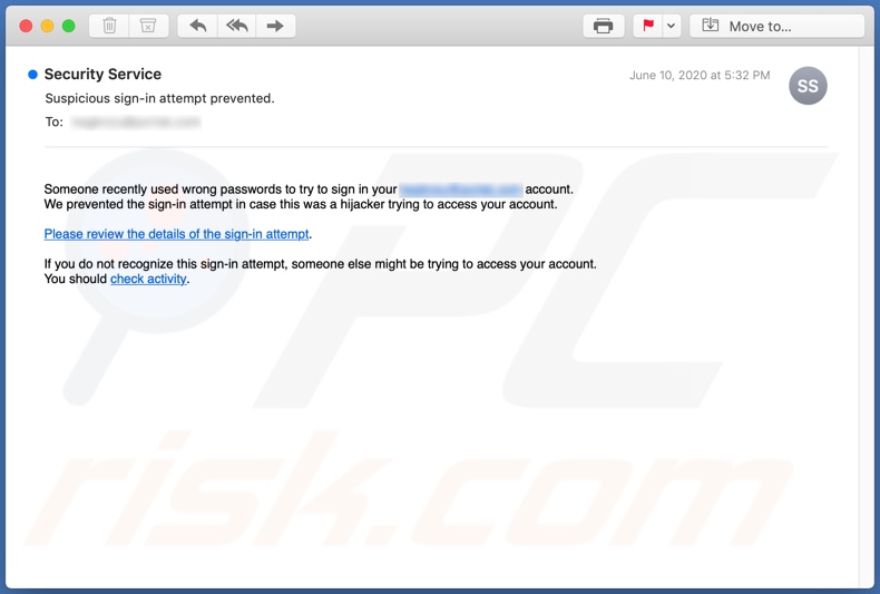 Suspicious sign-in attempt prevented email spam campaign