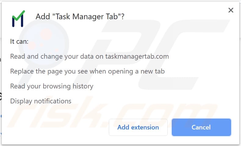 task manager tab browser hijacker asks for a permission to be installed