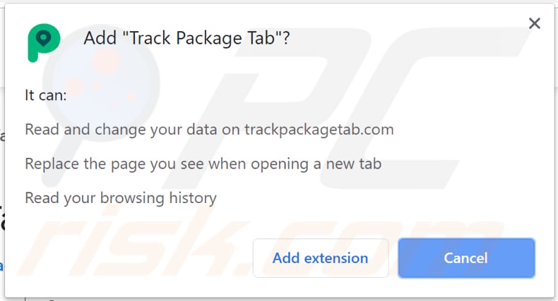 track package tab browser hijacker permission chrome