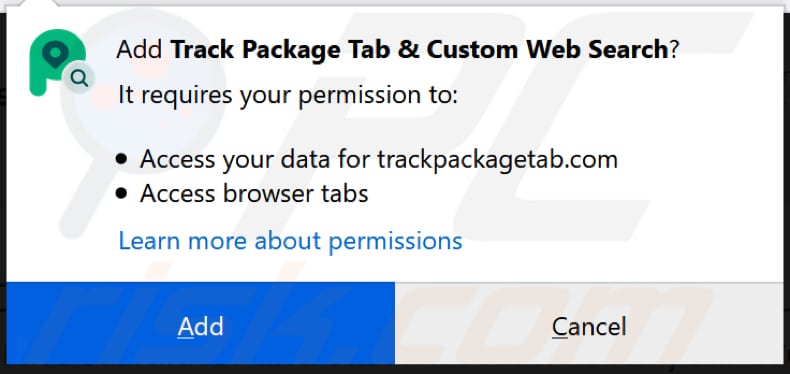 track package tab browser hijacker permission firefox