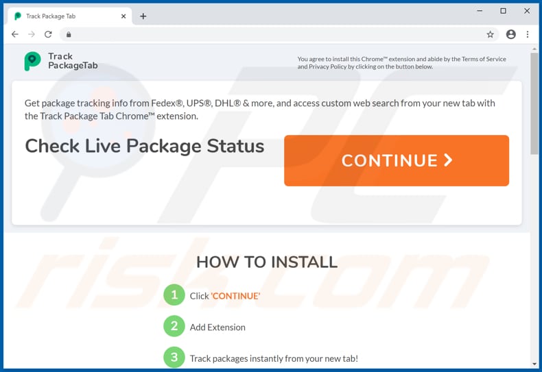 Website used to promote Track Package Tab browser hijacker