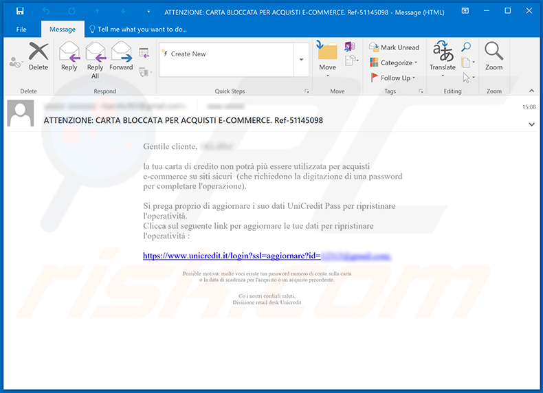UniCredit bank phishing email