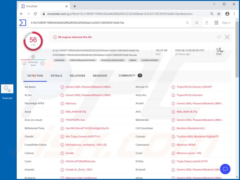 VanTom malware detection on VirusTotal