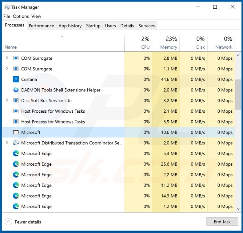 VanTom remote access trojan process on task manager (process name - Microsoft)