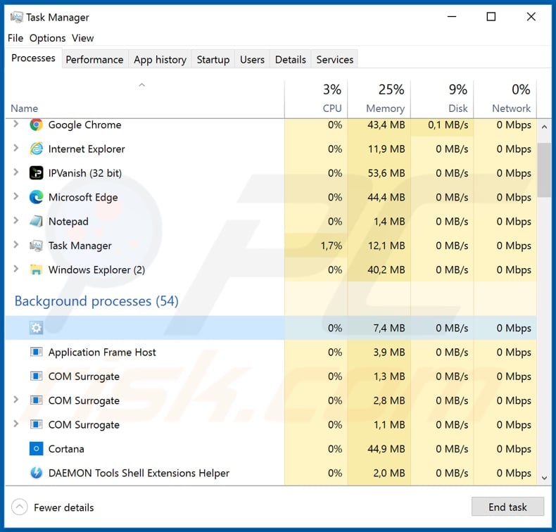 VenomRAT malware process on task manager