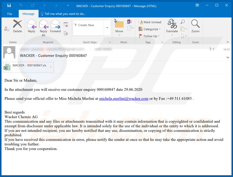 Wacker Email Virus malware-spreading email spam campaign