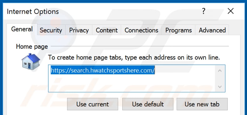 Removing hwatchsportshere.com from Internet Explorer homepage