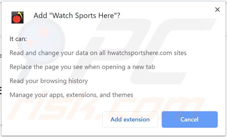 watch sports here browser hijacker asks for a permission to be installed