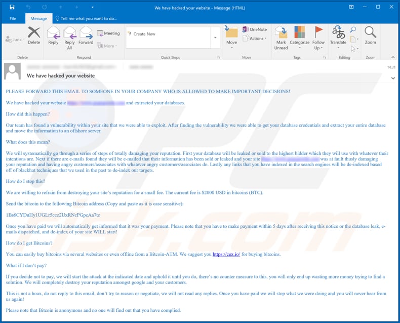 we have hacked your website email scam another variant