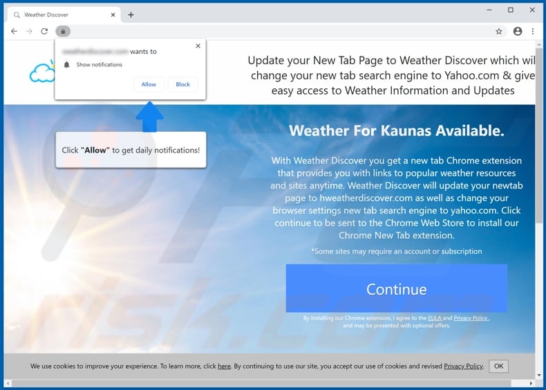 Website used to promote Weather Discover browser hijacker