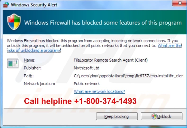 Windows firewall has blocked some features of this program scam