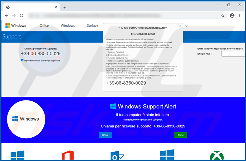 Windows Support Alert Error #0x2328-0x2edf pop-up scam