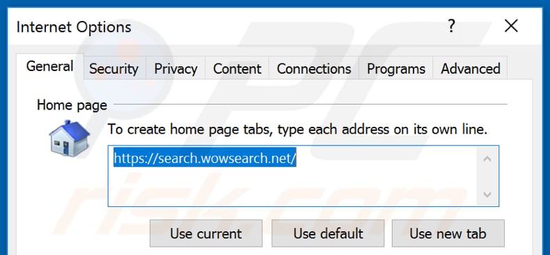 Removing search.wowsearch.net from Internet Explorer homepage
