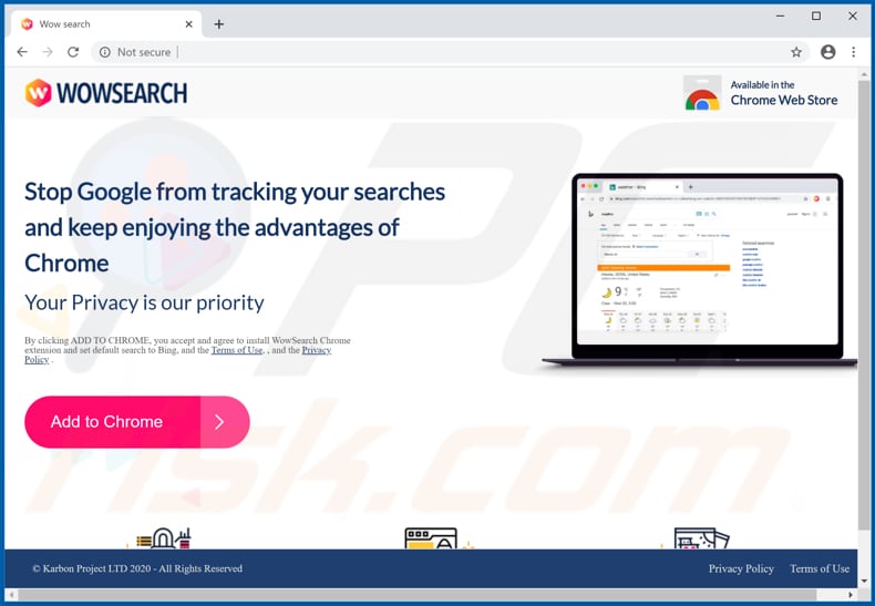 Website used to promote Wowsearch browser hijacker